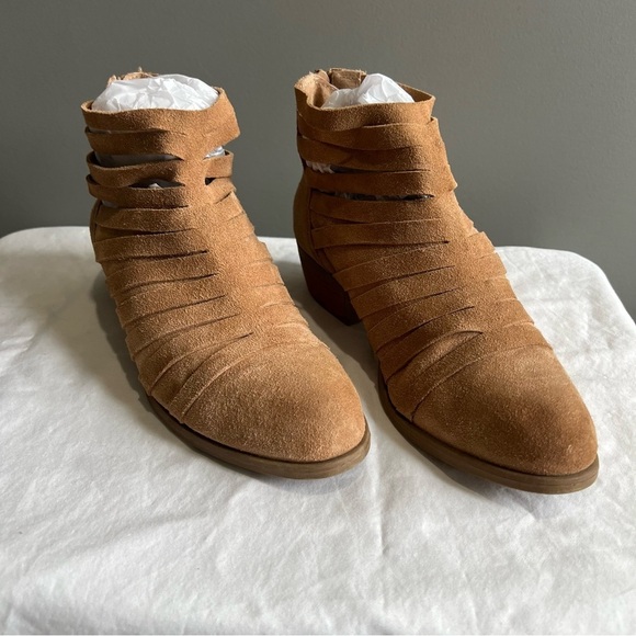 Carlos By Carlos Santana Breckin Strappy Leather Suede Booties 8.5 Tan - Picture 2 of 12